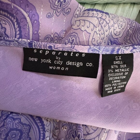 NYC Tunic Top Woman 3X Purple Paisley‎ Embellished Fairy Asymmetrical Sleeve Y2K - Picture 4 of 6